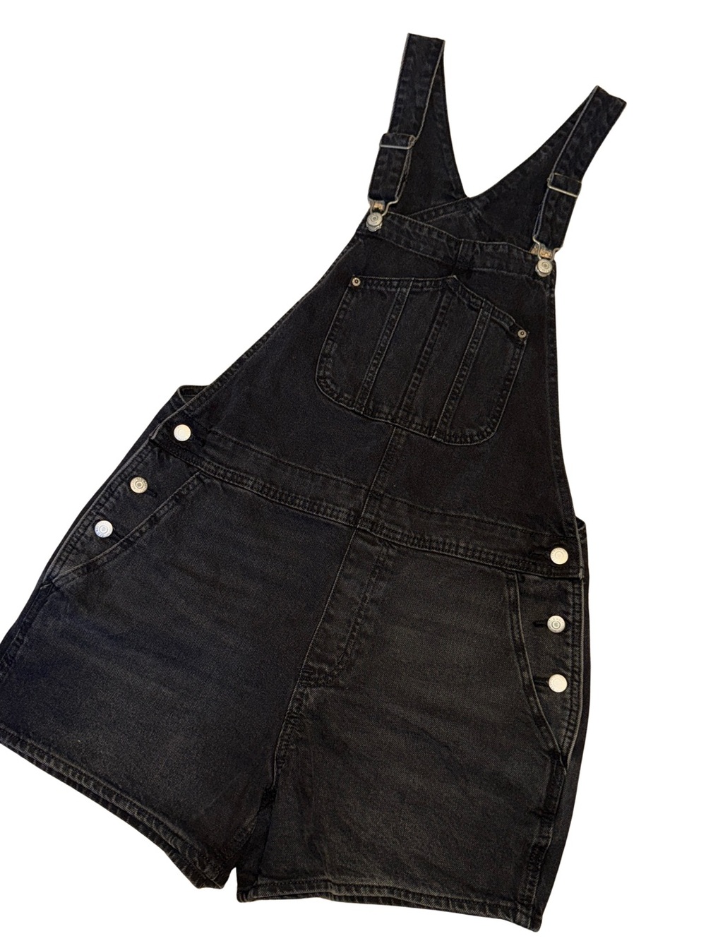 Old Navy Black Wash Denim Short Overalls Romper 100% Cotton Women’s Large